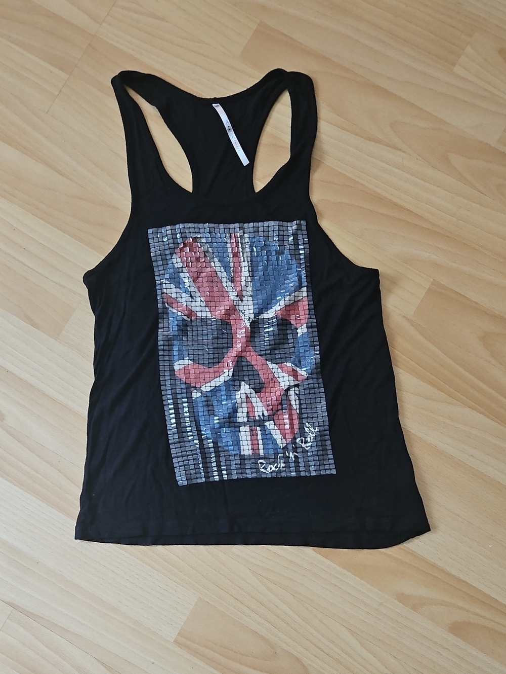The Classic Black Graphic Racerback Tank with Red & Blue Print